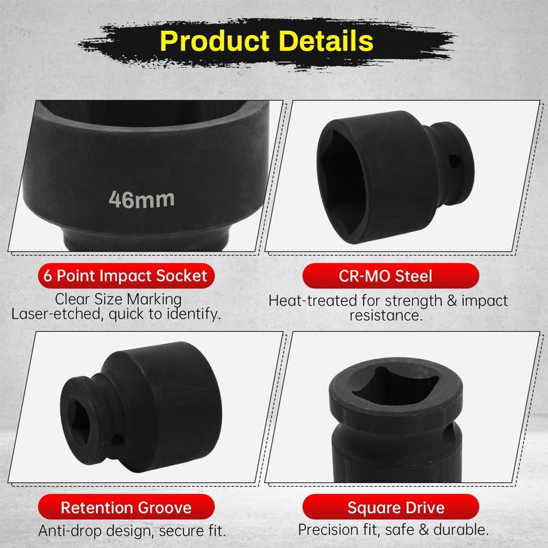 SUNKOO 1/2 Inch Drive 46mm Deep Impact Socket, CR-MO 6 Point Heavy Duty Metric Axle Nut Socket for Easy Removal of Axle and Wheel Hub Nuts - Image 3